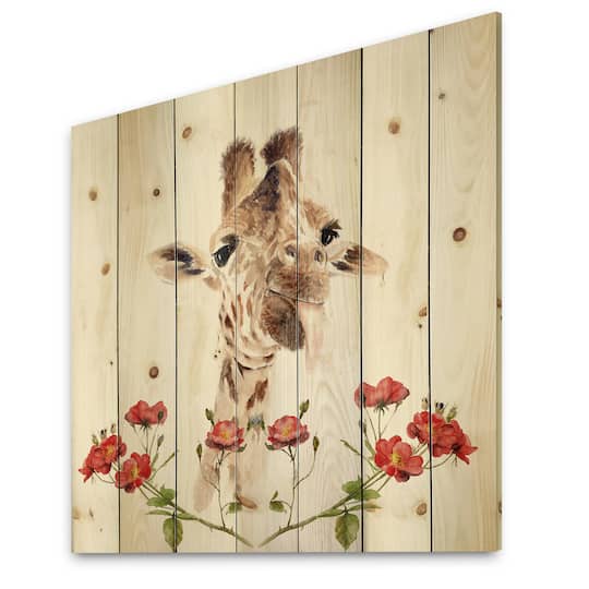 Designart - Portrait of A Giraffe With Flowers II
